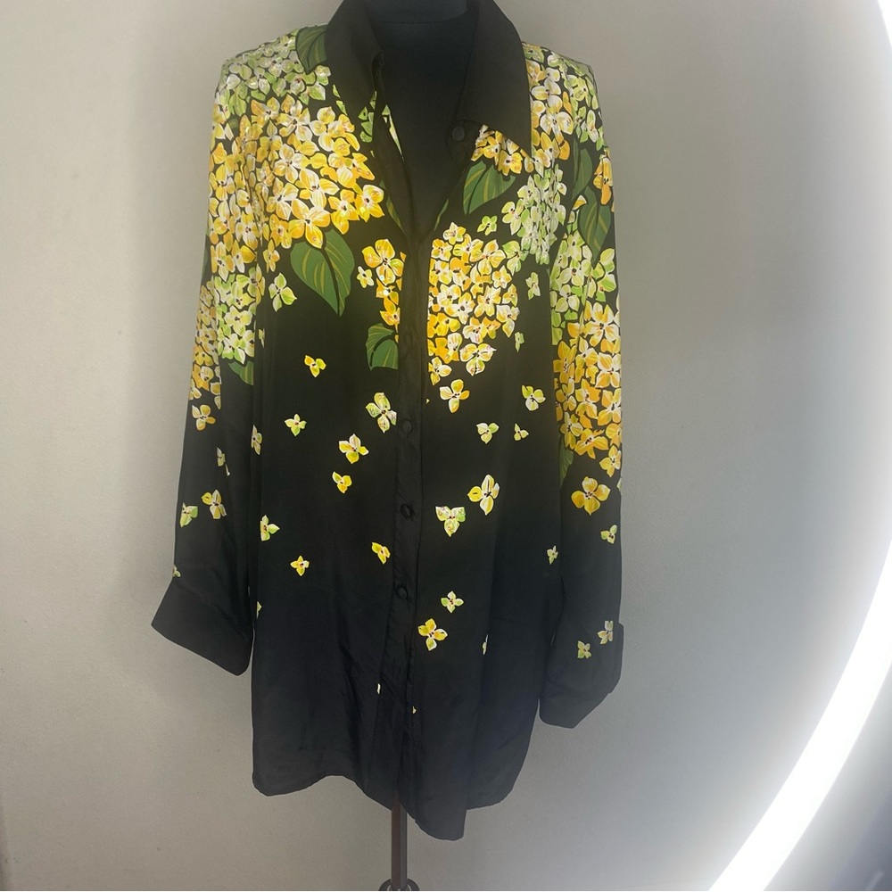 Bob Mackie Yellow Floral Print Blouse